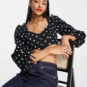 EUC Topshop Black Polka Dot Crop Top US 8